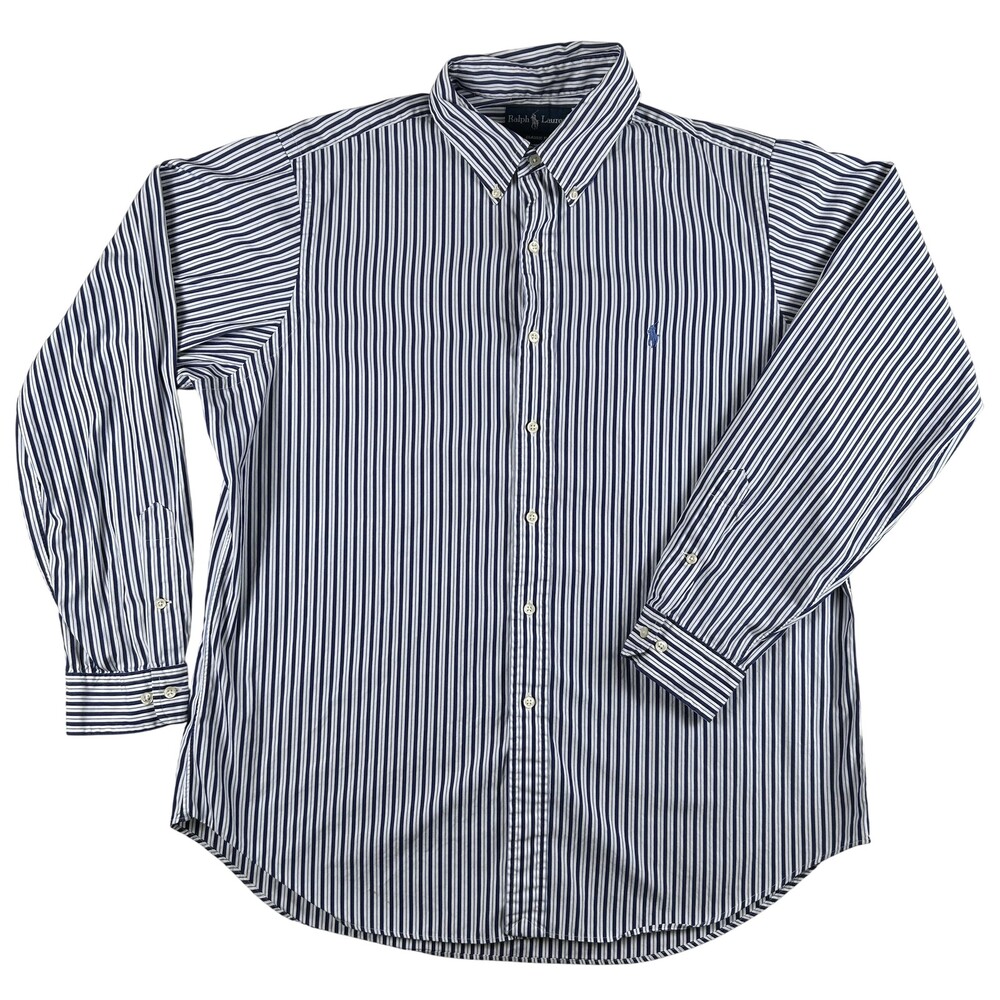 Ralph Lauren Shirt Mens XL Blue Striped Long Sleeve Button Down Classic Fit